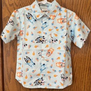 Bluey Kids' Ice Cream Print Shirt Bingo Boys Bottom Down Collared Shirt